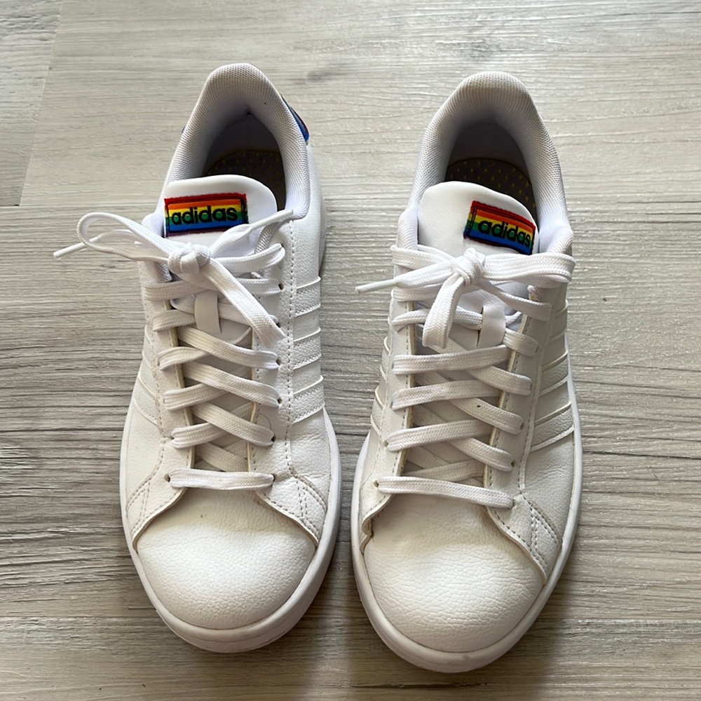 Comfortable white pride-edition adidas sneakers